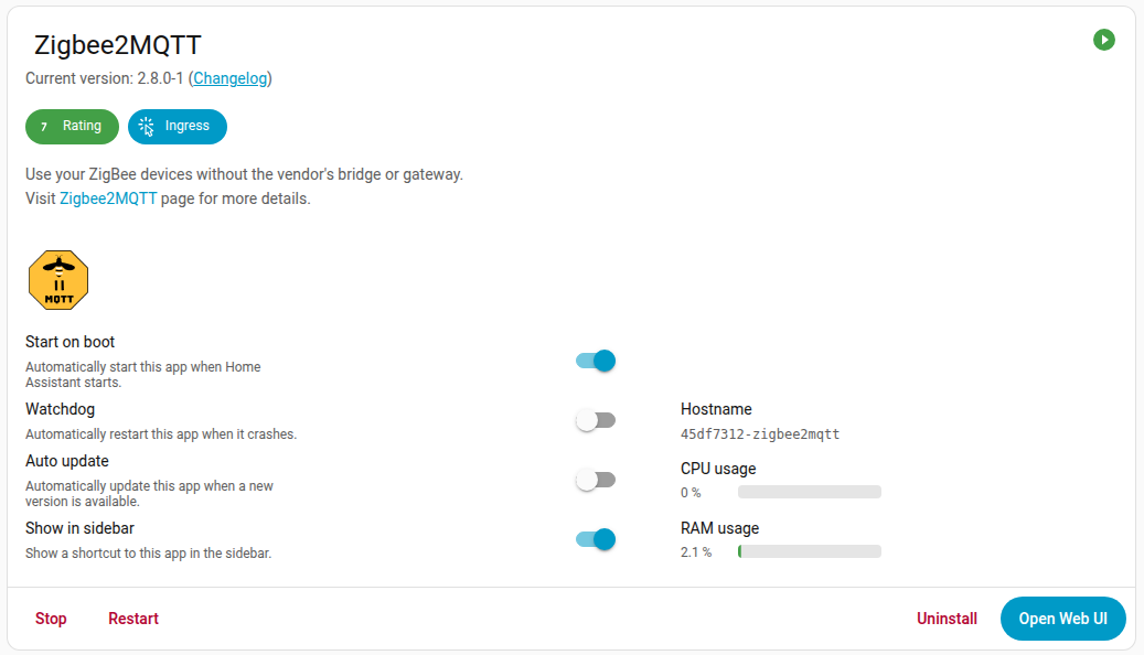 Stopping the Zigbee2MQTT app