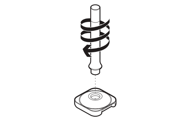 Illustration showing how to screw the antenna onto the base