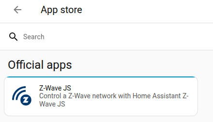 Screenshot of Z-Wave JS app